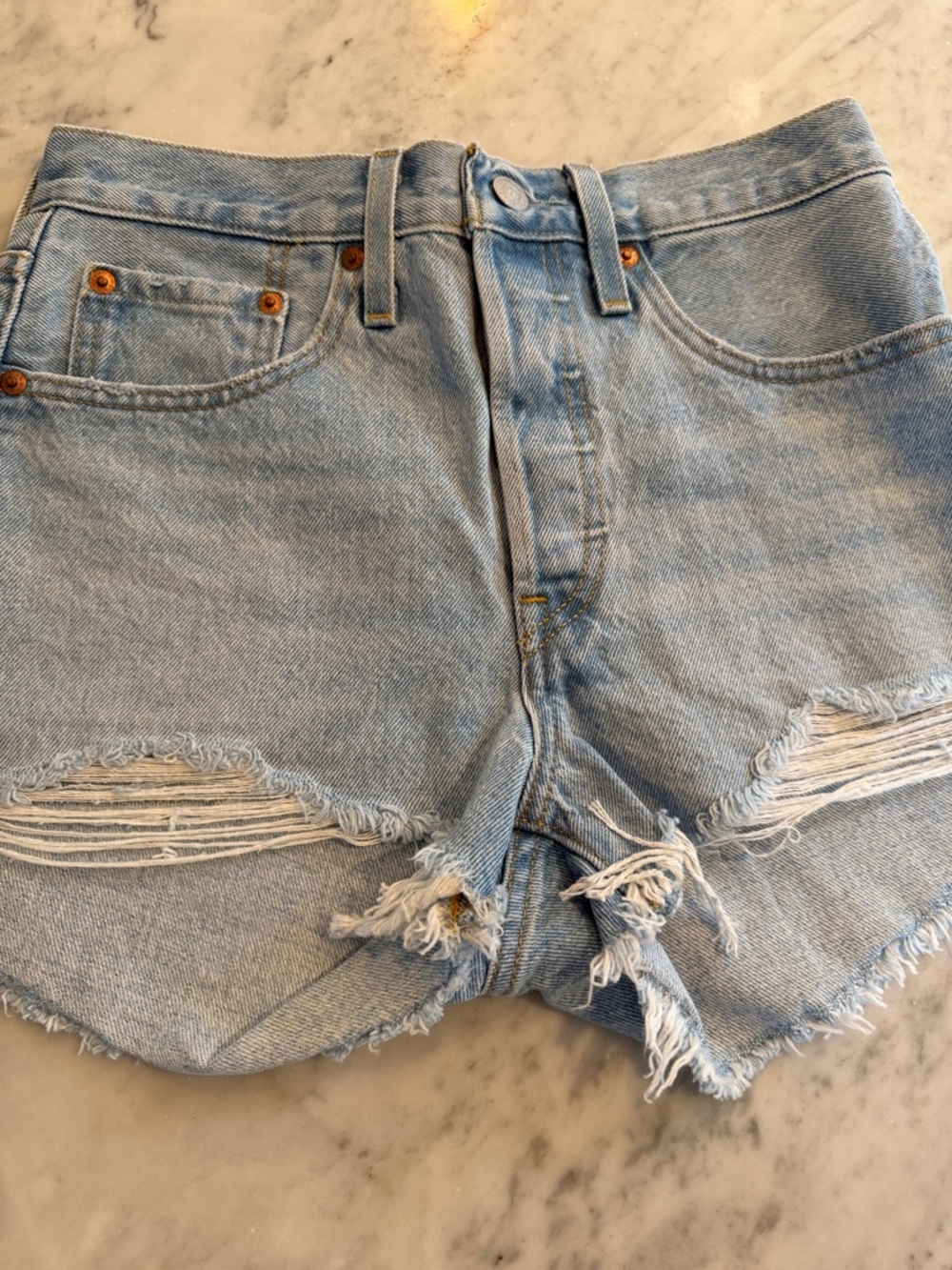 Classic Distressed Light Blue Denim Shorts